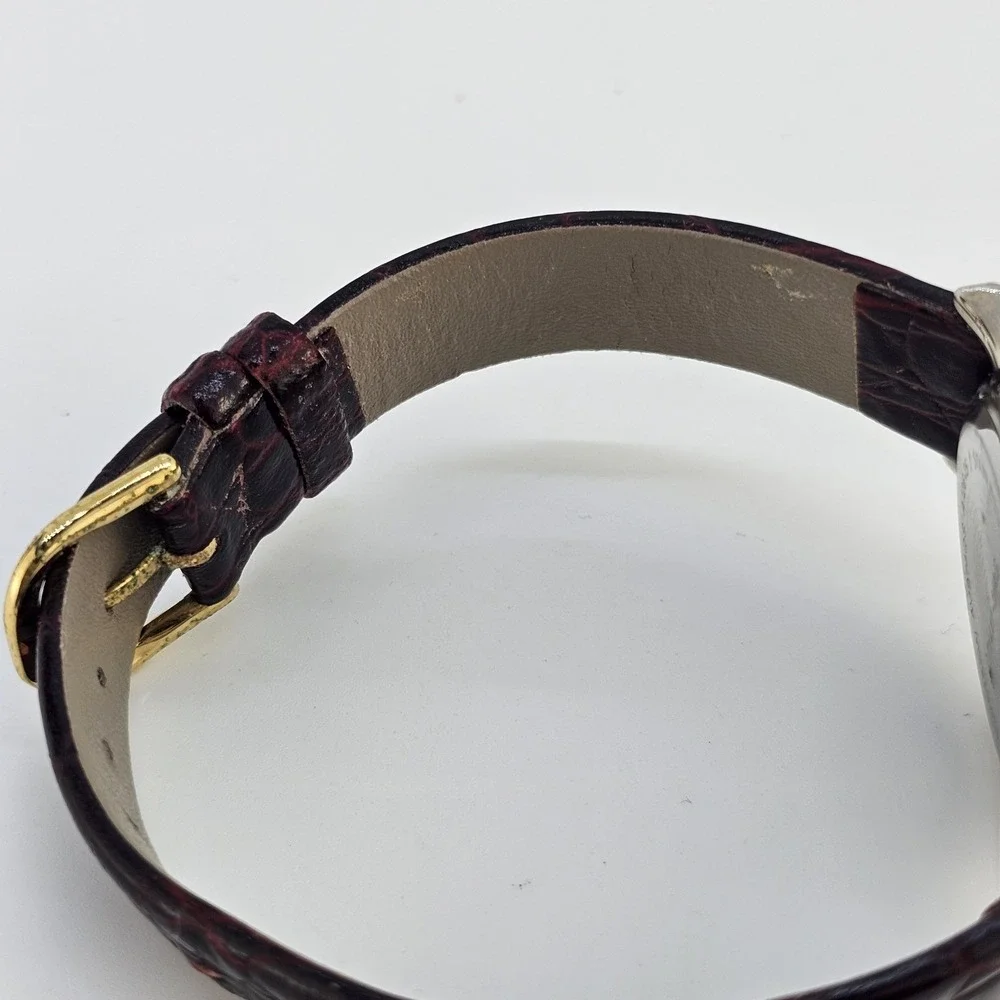 34MM‎ Women's Analog Watch White Dial Brown Leather Bands NEW Battery